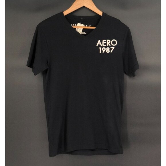 NWT Aeropostale Mens Embroidered Spell Out T-Shirt S Black White 100% Cotton Y2k - Picture 1 of 8